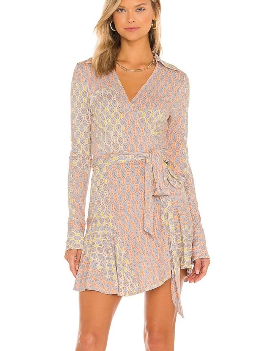 NWT Free People Women's Rhetta Wrap Mini Dress in Light Combo Size Large